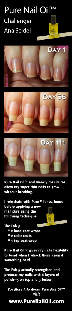 www.NailCareHQ.com nail-strengthener-Ana tests Pure Nail Oil™ nail strengthener and cuticle oil.