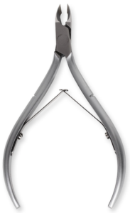 Image of cuticle nippers or cutters to show a dangerous tool that should not be used on live skin. The cuticles can only be removed by scraping. This tool is often used to remove live skin incorrectly assumed to be the cuticle.
